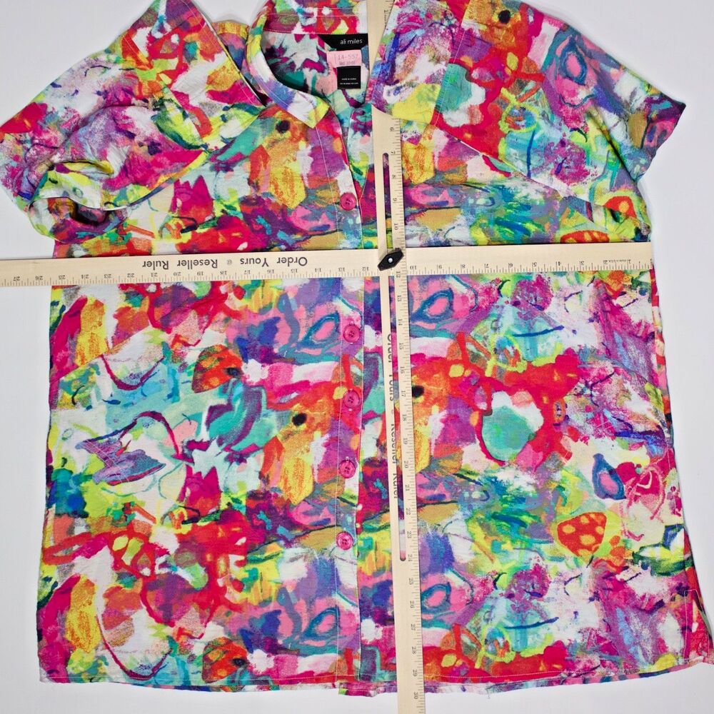 Ali Miles Plus Size 1X Multicolor Abstract Button Blouse Shirt Top Artsy Pockets - Picture 11 of 12